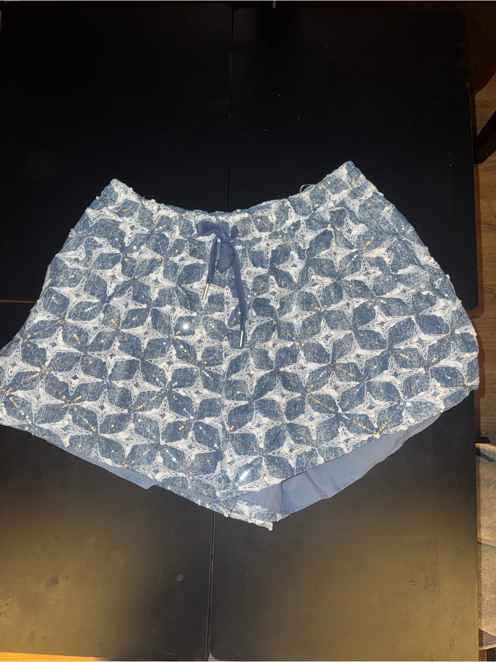Denim Bling Embroidered Patterned Women's Casual Drawstring Shorts